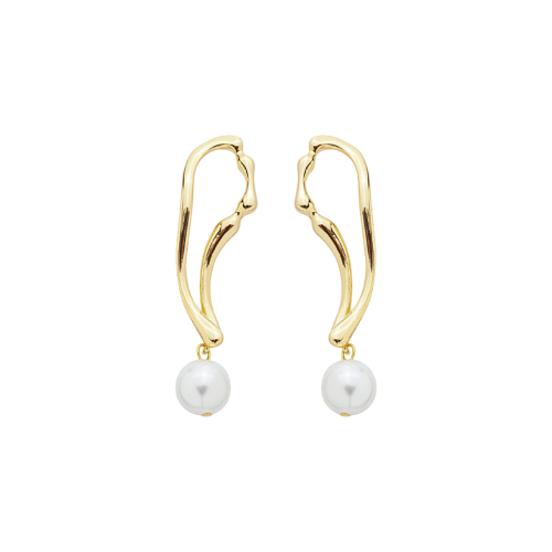 Imagem de Brinco Orgânico Banhado a Ouro com Pérola Pendente